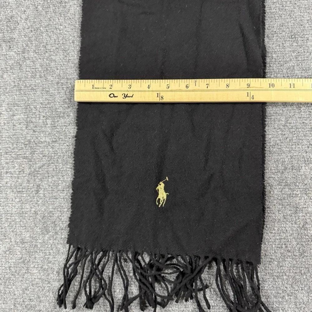 Vintage‎ Polo Ralph Lauren Lambs Wool Scarf Black Tassel Fringe Pony Italy